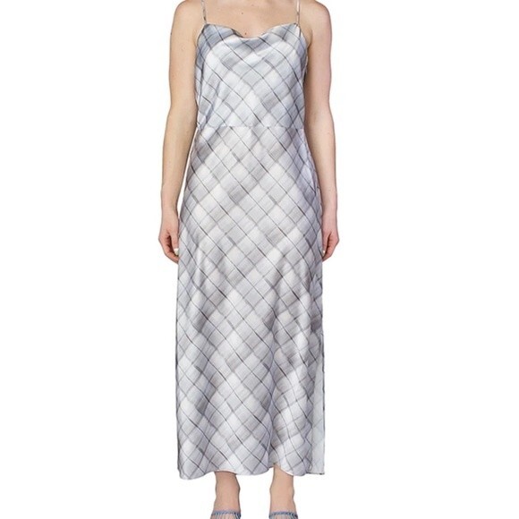 VINCE hazy Plaid Cowl Neck Satin Slip Dress In Powder Blue Size 10 NWT VINCE hazy Plaid Cowl Neck Satin Slip Dress In Powder Blue Size 10 NWT